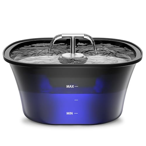 Katzenbrunnen, 2,5L Trinkbrunnen für Katze, Ultra Leise Wasserbrunnen für Katzen mit LED und Aktivkohlefilter, Vierfaches Filtersystem Leicht zu Reinigen, BPA-freier Katzentrinkbrunnen