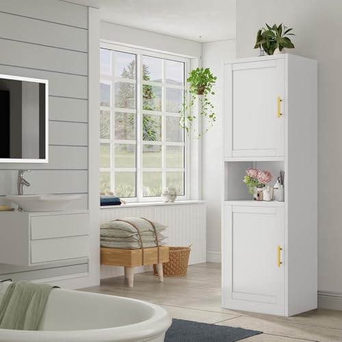 Lusiwry 170 ㎝ Hoch Freistehender Bodenschrank mit 2 Türen und verstellbaren Regalen, Speisekammer Aufbewahrungsschränke für Bad, Wohnzimmer, Eingang und Küche, Weiß