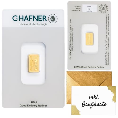 Gold verschenken – Goldbarren 2g C.Hafner - inkl. Geschenkverpackung, Grußkarte und Echtheitsgarantie