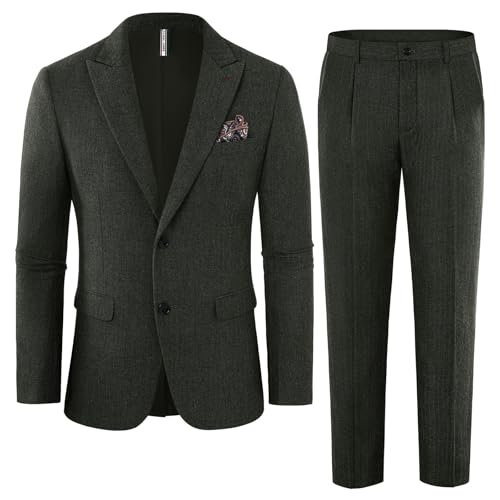 PJ PAUL JONES Herren Eleganter Anzug Kombination Business Blazer Hose Set Kerbkragen Anzüge Armeegrün M