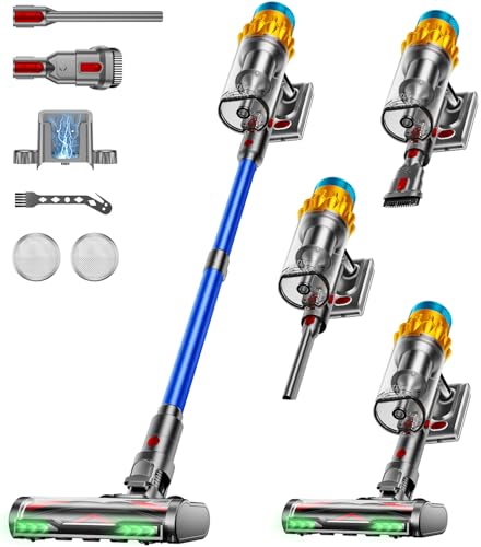 AIDTIPS Akku Staubsauger, 50KPA/600W/70Mins Staubsauger Kabellos mit Selbststehend, 1,8L Großer Staubbecher, Anti-Tangle-Bürste, 8-stufiges Filtersystem Grünes Licht für Hartböden Teppiche Tierhaare
