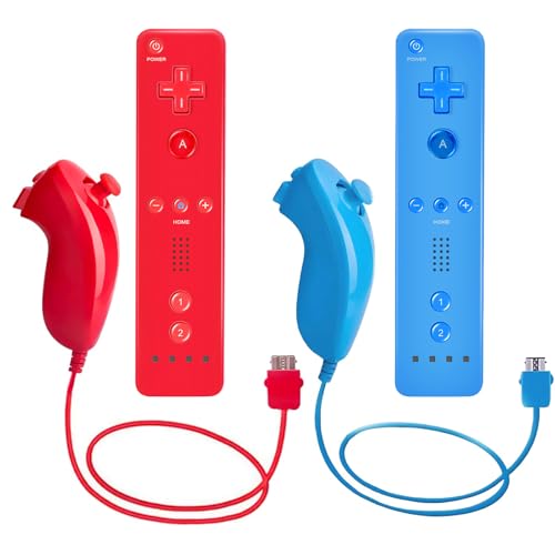 LeonDesigns Wii Remote Controller und Nunchuck Controller für Wii U, inkl. Silikonhülle und Handschlaufe (rot+blau)