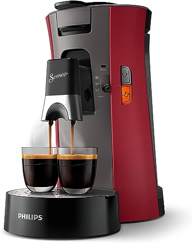 Philips Senseo Select Kaffeepadmaschine - Kaffeestärkewahl Plus, Memo-Funktion, aus recyceltem Plastik, 1450 Watt, 0.9 Liter, Rot (CSA240/90)