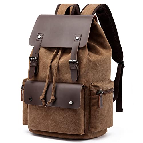 Vintage-Rucksack aus Segeltuch, lässiger Tagesrucksack, Reiserucksack für Damen und Herren, Laptop-Rucksack, College, Schultasche, Outdoor, Wandern, Camping, coffee, 17.7H x 13.0L x 7.1W inch (45 x 33