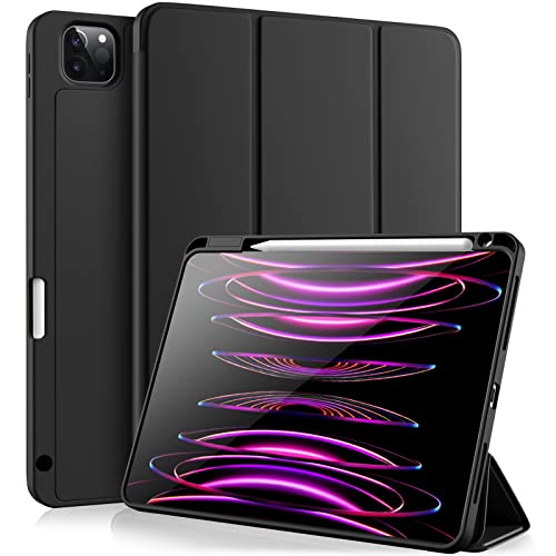 Vobafe Hülle Kompatibel mit iPad Pro 11 Zoll Hülle 2022/2021/2020/2018, TPU Flexible Rückseite Abdeckung mit Stifthalter, Unterstützt 2. Gen Pencil, Auto Schlafen/Wachen, Schwarz