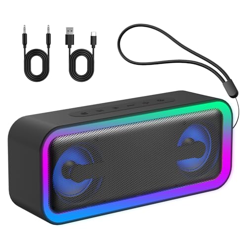 IKT Bluetooth Lautsprecher mit Licht, Musikbox Bluetooth 5.4, 30W Stereo Bass Boost, IPX7 Wasserdicht, 7 RGB Lichtmodi, 30h Spielzeit, Party-Lautsprecher für Innen & Outdoor, TWS, AUX, TF-Karte