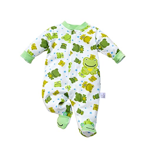 KIDDLETOWN Baby Schlafanzug, Strampler Neugeborene, Mädchen, 0-3 Monate, Bio-Baumwolle, Langarm, Druckknopf, Frosch, Cartoon