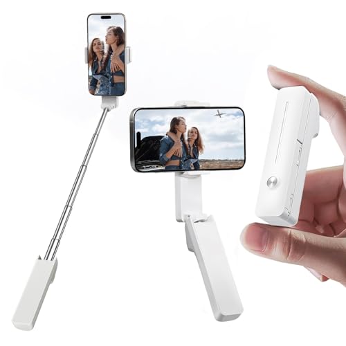yAyusi Ausziehbarer Mini-Selfie-Stick, Tragbarer Selfie-Stick im Taschenformat mit Fernbedienung, Kompakter Handyhalterung Stand mit Telefonhalter für Vlog/Videoaufzeichnung/Live-Streaming (Weiß)
