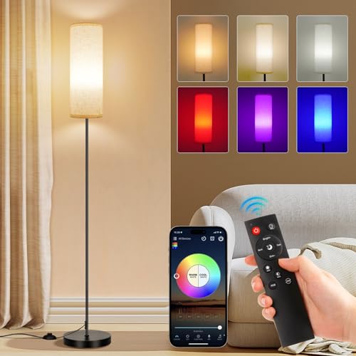 FRIDEKO HOME Stehlampe Wohnzimmer Modern RGB Dimmbar Smart Standleuchte mit Fernbedienung Musikmodus Schwarz-Sockel für Büro Schlafzimmer