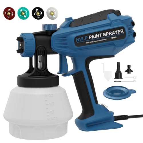 Farbsprühsystem 700W HVLP mit 4 Düsen & 3 Sprühmuster, Elektrische Lackierpistole mit Blas- & Reinigungsfunktion, 1200ml Tank, Sprühpistole für Möbel, Wände, Türen, Zäune, DIY