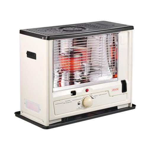 VEVOR 10000 BTU Petroleumheizung, tragbarer Heizstrahler mit automatischer Abschaltung, einstellbarer Flamme & Kippschutz, für Zuhause, Garage, Keller, Camping, Werkstatt & Notfall, Schwarz