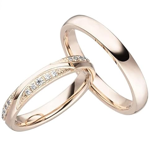 JC Trauringe Silber 925 Paarpreis Eheringe Rotgold Plattiert I Verlobungsringe 3,5 mm I Partnerringe mit Gravur in Schatulle I 2 Hochzeitsringe - Herrenring ohne & Damenring mit Steinen I LCC137