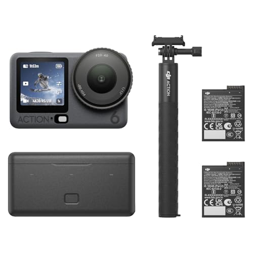 DJI Osmo Action 6 Erweiterte Combo, Action-Cam mit 1/1,1″-Quadratsensor, Variable Blende von f/2,0-f/4,0, längere Akkulaufzeit mit 2 Akkus, Action-Cam 8K für ausgedehnte Outdoor-Aufnahmen