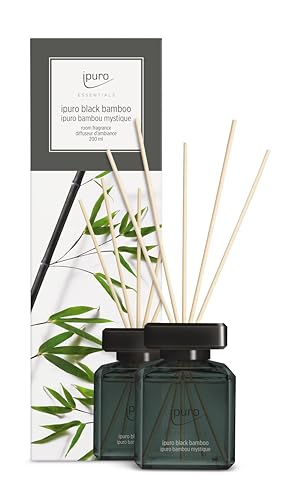 ipuro - Essentials Raumduft BLACK BAMBOO 200ml | Raumerfrischer mit Jasmin, Zitrone, Apfel, & Holzige Amber-Moschus Note Duft Aroma | Diffuser mit Stäbchen | Lufterfrischer für die Wohnung