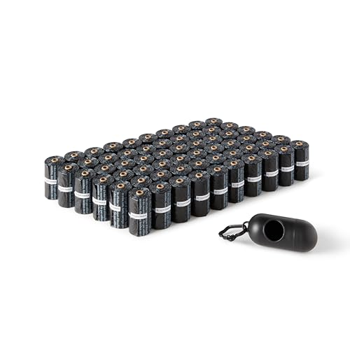 Amazon Basics Hundekotbeutel mit Spender und Leinenclip, Unparfümiert, 900 Beutel (60 Packungen mit je 15 Beuteln), Schwarz