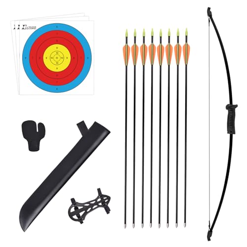 Recurve Bögen Pfeil und Bogen Set für Kinder mit Köcher zum Bogenschießen inkl. 8 Pfeile 66cm Kinderbogen für ab 14 Jahre Kinder Schießbogen Jugendbogen für Anfänger Jugendliche Outdoor