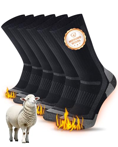 SockWaddles Merino Wandersocken Herren Damen, Atmungsaktiv Thermosocken Trekkingsocken, Merinowolle Warme Wintersocken, Gepolstert Outdoor Socken Sportsocken Anti-Blasen Arbeitssocken 3 Paar
