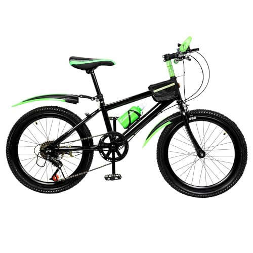 DIFU 20 Zoll Kinderfahrrad | 7-Gang Mädchen Jungen Mountainbike mit Schutzblech | Kohlenstoffstah & Aluminiumlegierung | Upgraded Fahrrad mit Wasserkocher + Wasserkocherhalterung | Grün