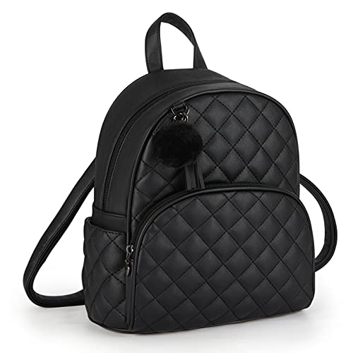 ECOSUSI Rucksack Damen Klein Soft Pu Leder Rucksäcke Kleine schulrucksack Schultaschen mit Quaste und Plüschball