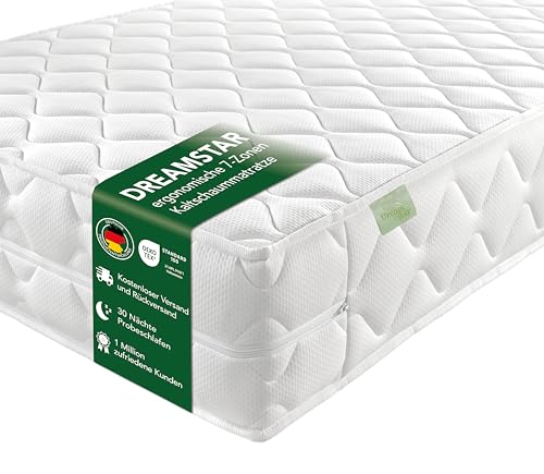 DREAMSTAR Ergo Flex XXL Duo 140x200cm I ergonomische 7-Zonen Kaltschaummatratze I Öko-TEX® | H2 & H3 | Hypoallergen & Antibakteriell | 22 cm hoch 140 x 200 cm