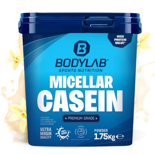 Bodylab24 Casein Micellar Vanille 1750g, 100% pures Casein, reich an BCAA-Aminosäuren, langes Sättigungsgefühl, unterstützt den Muskelaufbau und -erhalt, ideal während einer Eiweiß-Diät