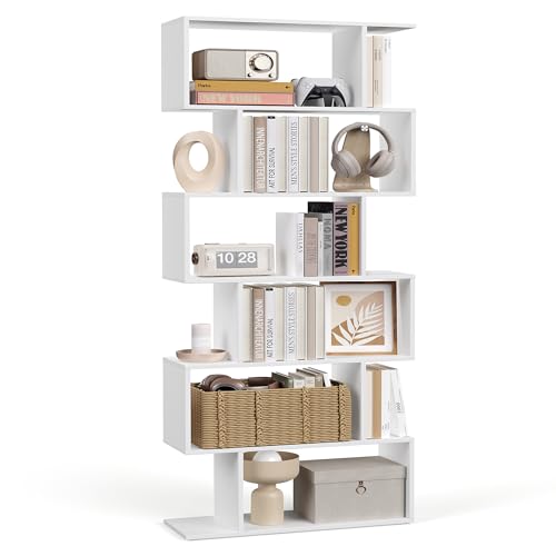 VASAGLE Bücherregal, Regal mit 6 Ebenen, 24 x 70 x 191,6 cm, Standregal, Büroregal, freistehend, Dekoregal, zur Präsentation, modern, für Wohnzimmer, Schlafzimmer, Büro, weiß LBC61WT