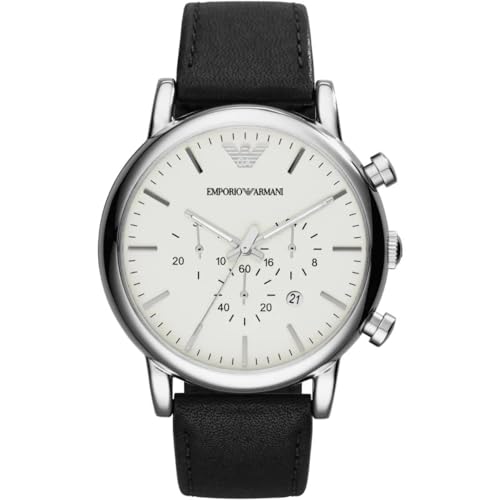 Emporio Armani Watch For Men, Chronograph Movement and 46mm Case Size with Stainless steel, Leather or Silicone strap Off-White und Silberton , 46MM