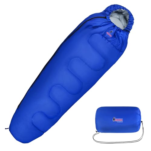 ALPIDEX Schlafsack Mumienschlafsack 4 Jahreszeiten 225 x 80 cm Duo Therm -17° C 400 GSM Kleines Packmaß Ultraleicht Reise Camping Trekking Outdoor Sleeping Bag Warm, Blau, Reißverschluss:rechts