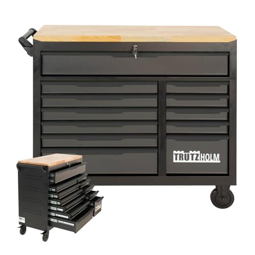 TRUTZHOLM Werkstattwagen Star XL 12 Schubladen unbestück Hartholz-Arbeitsplatte 103 x 112 cm mit Feststellbremsen, abschließbar Werkzeugwagen Anthrazit