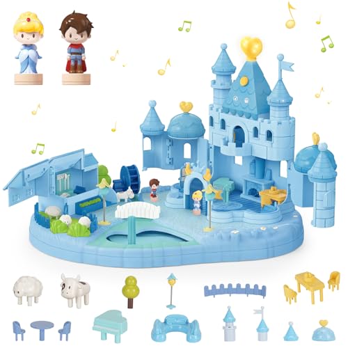 fygurso Puppenhaus Princess Castle mit 2 Magnetisch Gesteuerten Beweglichen Kleinen Figuren, Magnetic Tiles Traumvilla-Spielzeug mit Licht und Musik Zum Rollenspiel, Geschenk ab 6–12 Jahre Mädchen