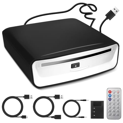 CD/DVD Player Auto Extern, Tragbarer CD Player Auto & Auto Radio CD/DVD Player mit USB Anschluss, für Android Autoradio, Laptop & Fernseher, Plug & Play Unterstützung