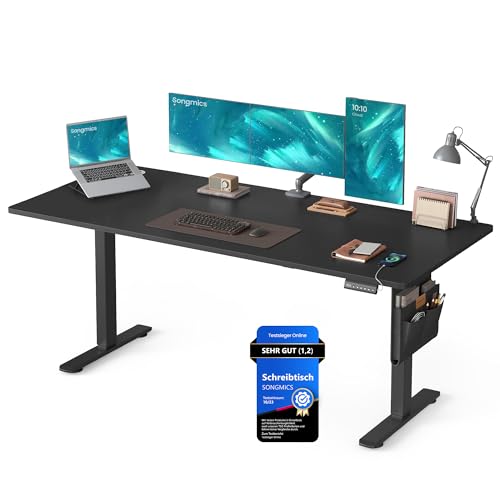 SONGMICS Höhenverstellbarer Schreibtisch elektrisch, 180 x 80 cm, Memory-Funktion mit 4 Höhen, USB-C-Anschluss, tintenschwarz LSD138BZ01