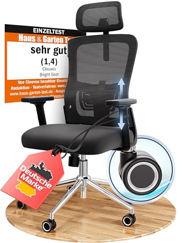 CLOUVOU BrightSeat Bürostuhl Ergonomisch [TESTSIEGER] Schreibtischstuhl 100% individuell einstellbar | Büro Stuhl & Gaming Stuhl | Computerstuhl Home Office Chair Ergonomic | Drehstuhl 150 kg