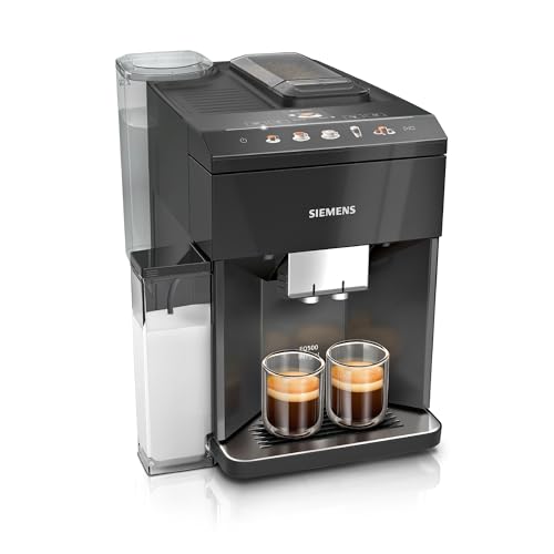 Siemens Kaffeevollautomat EQ500 integral, farbiges TFT-Display, 9 Kaffee- und Milchgetränke, Doppeltassenfunktion, beleuchteter Kaffeeauslauf, entnehmbare Brüheinheit, Schwarz, TQ515D09
