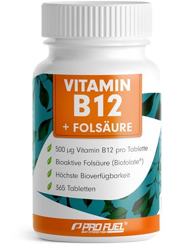 VITAMIN B12 hochdosiert - 365 Tabletten mit 500 µg Vit B12 + 200 µg Biofolate® Folsäure - Methylcobalamin, Adenosylcobalamin & Hydroxocobalamin Vitamin B12 - laborgeprüft mit Zertifikat - 100% vegan