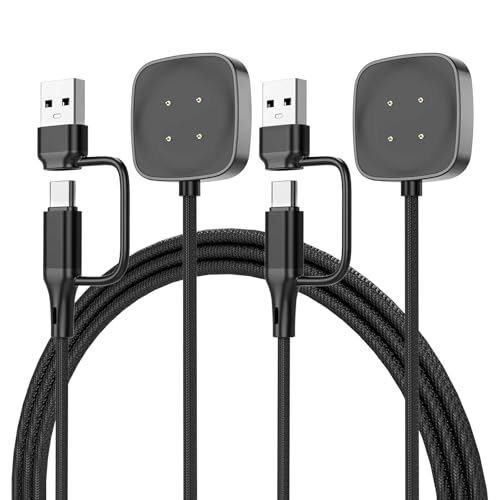 ACEQINGSE Ladegerät für Fitbit Sense 2/Sense/Versa 4/Versa 3, 2-in-1-USB-C/A-Ladekabel für Fitbit Sense 2/Sense/Versa 4/Versa 3 Smartwatch, 100 cm langes tragbares Ladegerät-Dock-Kabel, 2er-Pack