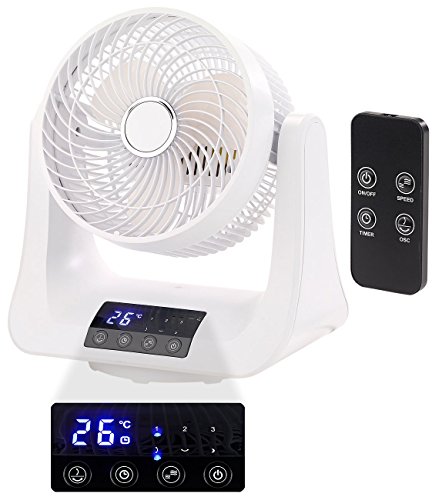 Sichler Haushaltsgeräte Ventilator Fernbedienung: Digitaler 3D-Robo-Raumventilator & Luftzirkulator, 45 Watt, Ø 21 cm (Oszillation-Ventilator, Tischventilator mit Fernbedienung, Klimaanlage)