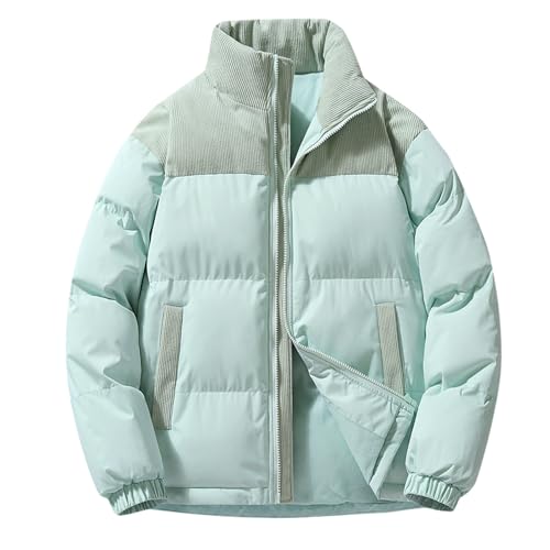 Azruma Parajumpers Herren Jacke　Unisex Winter Warm Patchwork Jacke Mit Stehkragen Verdickte Steppjacke Mit Reißverschluss Winddichte Padded Jacket　Jacket Men　Teddyfleece Jacke Herren(1-Light Blue,L)