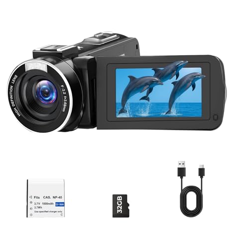 Camcorder Videokamera 1080P Vlogging Kamera für YouTube 48MP 18X Digitalzoom Digital Camcorder mit LED-Fülllicht, 3