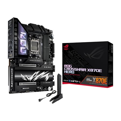 ASUS ROG CROSSHAIR X870E HERO Mainboard Sockel AM5 (AMD, X870E, ATX, Advanced AI PC-ready, 18+2+2 Power Stages, Dynamic OC Switcher, Core Flex, DDR5, Wi-Fi 7, M.2, PCIe 5.0)