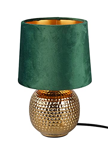 Reality Leuchten Tischleuchte Sophia R50821015, Keramik goldfarbig, Samtschirm gürn oder goldfarbig, exkl. 1x E14, 16 cm