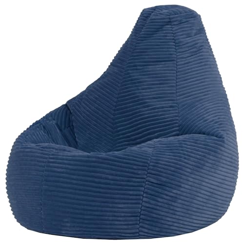 Icon Dalton Sitzsack Kinder, Denimblau, Flauschiger Cord Stoff, Sitzsack Cord mit Füllung, Bequemer Kinder Gaming Sessel, Kuschelsessel, Lese Sessel, Schlafzimmer, Kinderzimmer, Spielzimmer