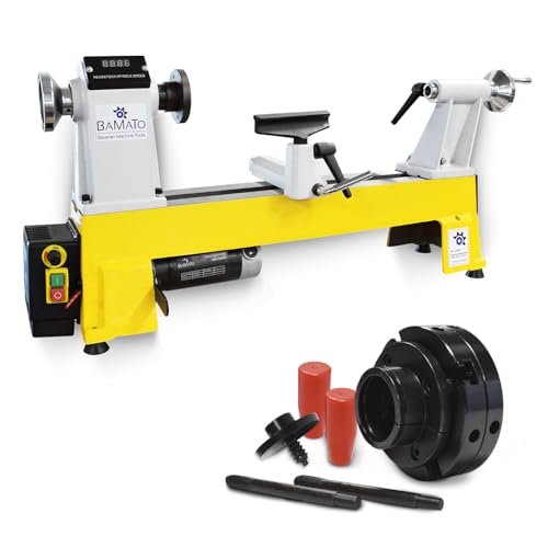 BAMATO Drechselmaschine WL-460V_SET1 | inkl. mit 4-Backenfutter | 550W Leistung | M33 Geweindeaufnahme | MK2 Konus | 153mm Spitzenhöhe | Drechselbank für Holz Werkstatt