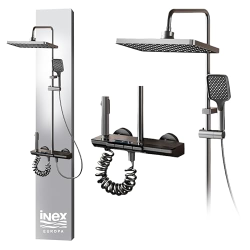 INEX EUROPA Quadratische Regendusche mit Armatur für Maximale Entspannung - Handbrause, konzentriertem Strahl und Wannenarmatur, modernes Edelstahl-Design - 10 Jahre Garantie