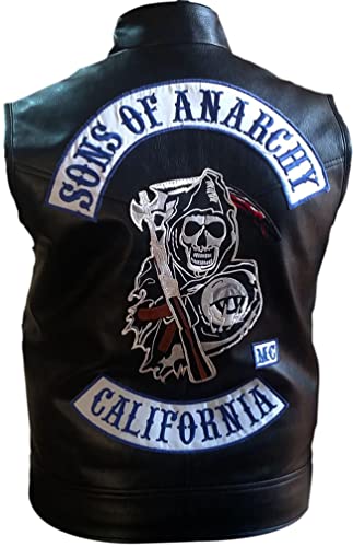 Herren Cosplay SOA Son of Anarchy Biker Club California Kunstleder Jacke - Westen & Hoodie für Männer, Soa Weste schwarz - Kunstleder, L