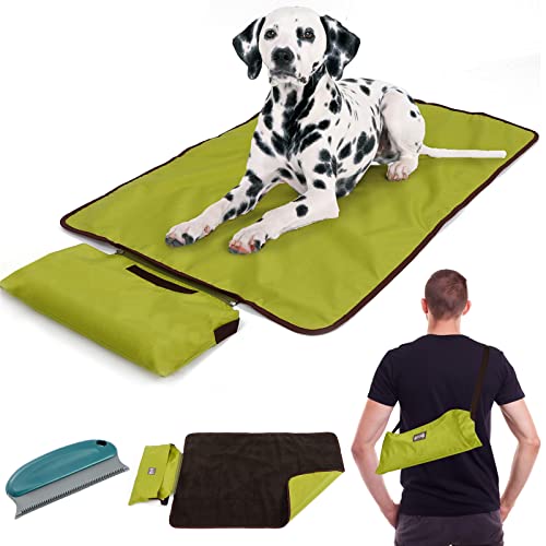 100x70cm Wasserdichte Hundematte Outdoor,Faltbare Haustier Decke mit Tasche Tierhaarentferner,Plüsch Hundedecke Matte,Camping Wärmende Decke, Große Reisedecke für Haustier Hunde Welpen Katzen (Wolle)