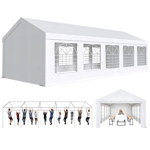 JUMMICO Pavillon 4x10, Gartenzelt UV-Schutz 50+ Festzelt, Partyzelt 4x10 Wasserdicht Stabil Winterfest Party Zelt für Partys Hausparty Hochzeiten, Winterfest Pavillon mit 560g/m² PE-Plane, Weiß