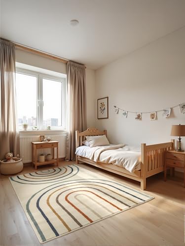 Hanse Home Adventures Kinderteppich - Bunte Regenbogen Spielteppich, Modernes Design, Spielmatte, Krabbelteppich Junge Mädchen für Kinderzimmer, Jugendzimmer, Wohnzimmer - Creme Multifarben, 120x170cm