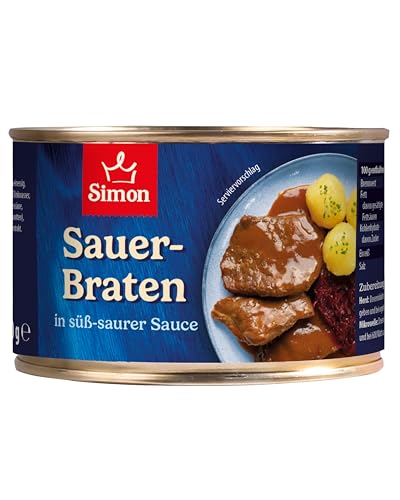SIMON Sauerbraten 400 g I Zartes Rindfleisch in süß-saurer Sauce I Fertiggericht in recyclebarer Konserve I Authentische Hausmannskost