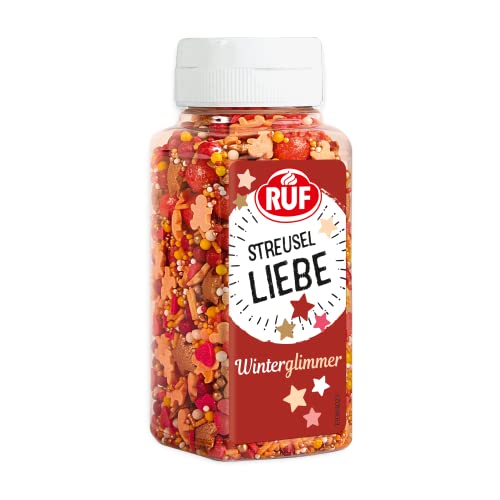RUF Streusel Winter-Glimmer, Goldsterne, Lebkuchenmännchen und Glitzer Streusel für Weihnachtsplätzchen, Tortendeko, 1x140g